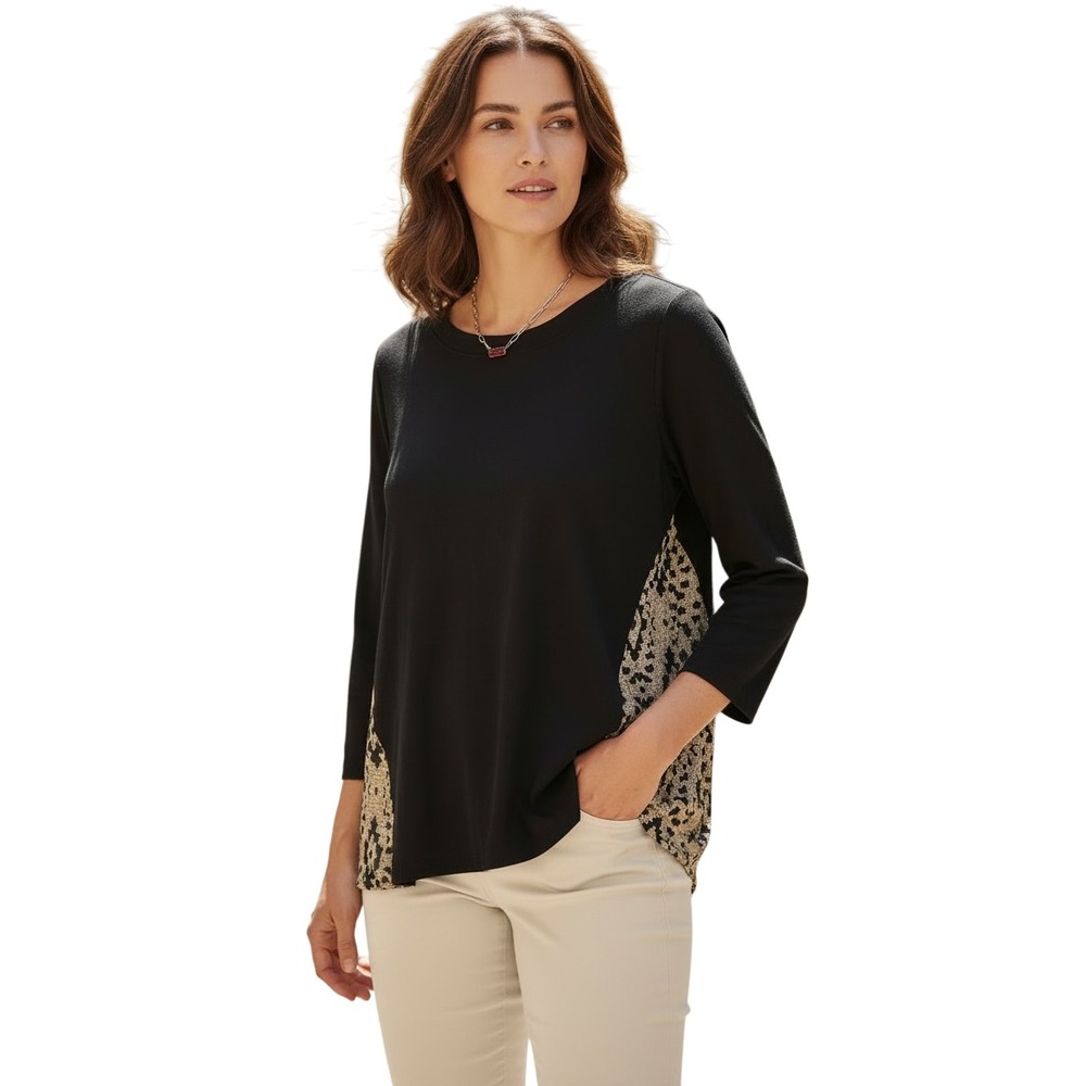 Le Lis Anthropologie Long Sleeve Shirt. Black with Contrasting back pattern. SML